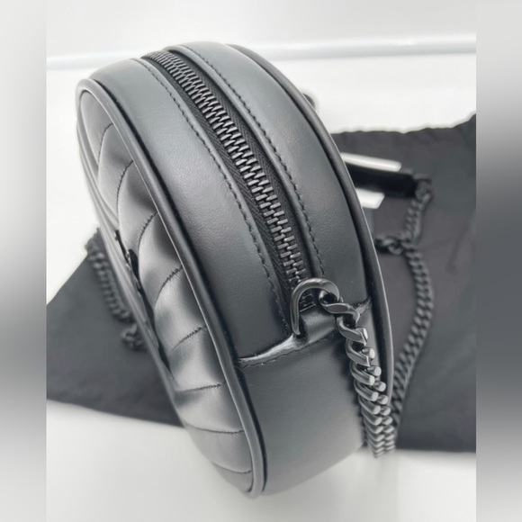 NEW SAINT LAURENT YSL BLACK QUILTED LEATHER CIRCLE ROUND MONOGRAM BAG PURSE - Picture 6 of 12